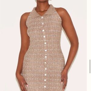 PrettyLittleThing Tan Button-Up Midi Dress